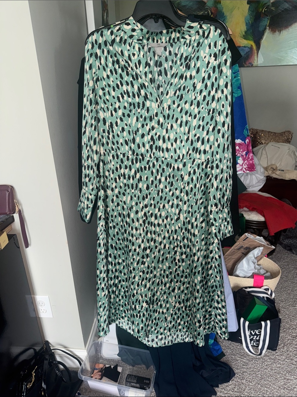 H&M Teal Mixed Animal Print Long Sleeve Midi Dress - Picture 4 of 6